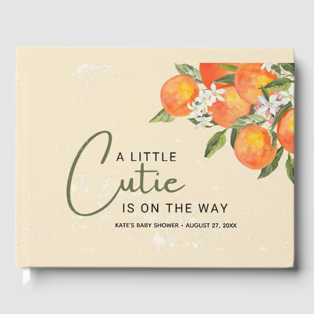 A Little Cutie Is On The Way Citrus Orange Guest Book (Front)