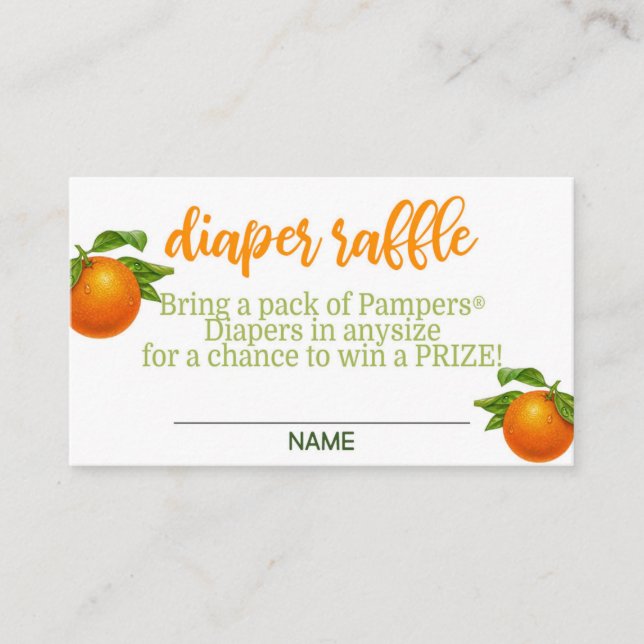 A Little Cutie is On the Way Diaper Raffle Card C (Front)