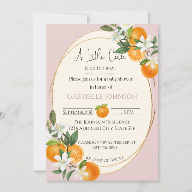 A Little Cutie is on the way girl baby shower Invitation (Front)