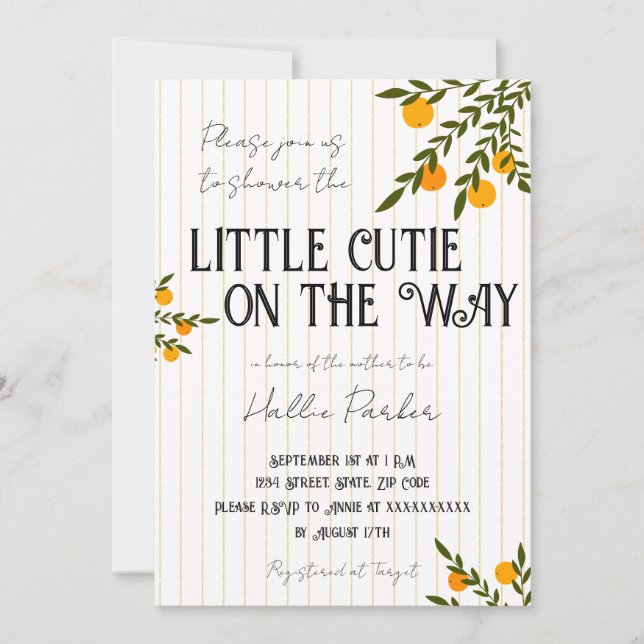 A Little Cutie is On The Way Invitation (Front)
