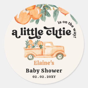 A Little Cutie Is On The Way Orange Baby Shower  Classic Round Sticker