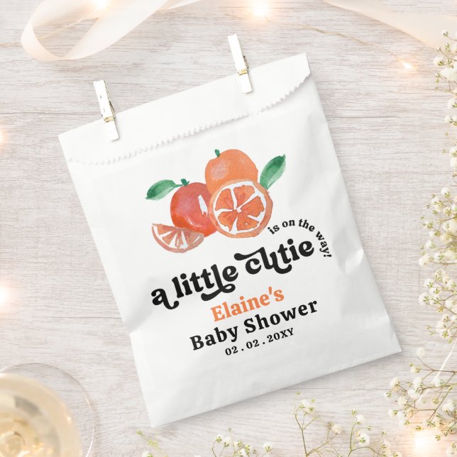 A Little Cutie Is On The Way Orange Baby Shower  Favour Bags (Clipped)