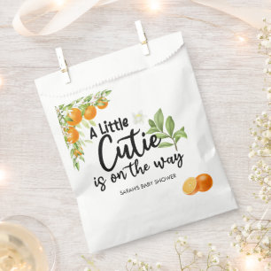 A Little Cutie is on the way Orange Baby Shower Favour Bags