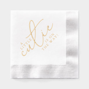 A Little Cutie Is On The Way Orange Baby Shower Foil Napkins