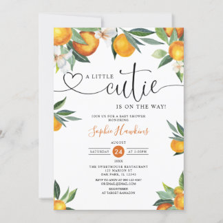 A Little Cutie is on the Way Orange Baby Shower I Invitation