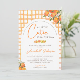 A Little Cutie Is On The Way Orange Baby Shower  Invitation