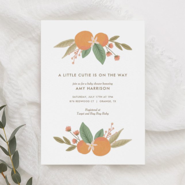 A Little Cutie is on the Way Orange Baby Shower Invitation (Creator Uploaded)