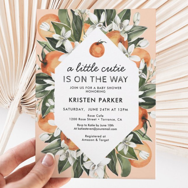 A Little Cutie is on the Way Orange Baby Shower Invitation (Creator Uploaded)