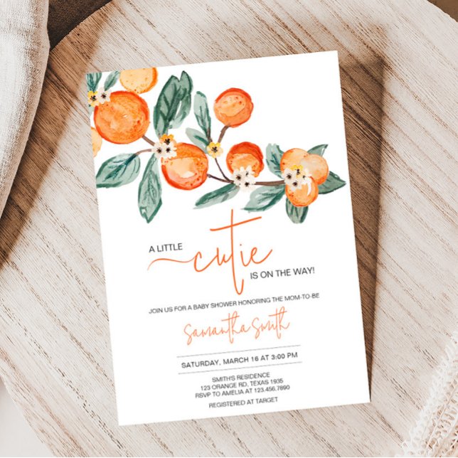 A Little Cutie is on the Way Orange Baby Shower  Invitation (Neutral Cutie is on the Way Baby Shower Invitation)