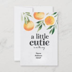 a little cutie is on the way orange baby shower  invitation