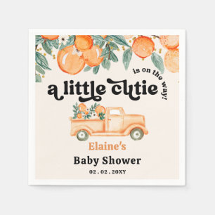A Little Cutie Is On The Way Orange Baby Shower Napkin