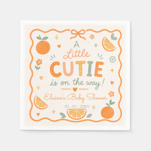 A Little Cutie Is On The Way Orange Baby Shower  Napkin