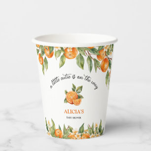 A Little Cutie is on the Way Orange Baby Shower Paper Cups