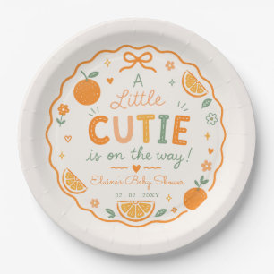 A Little Cutie Is On The Way Orange Baby Shower  Paper Plate