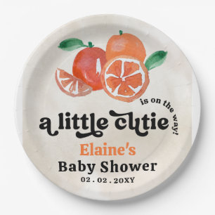 A Little Cutie Is On The Way Orange Baby Shower  Paper Plate