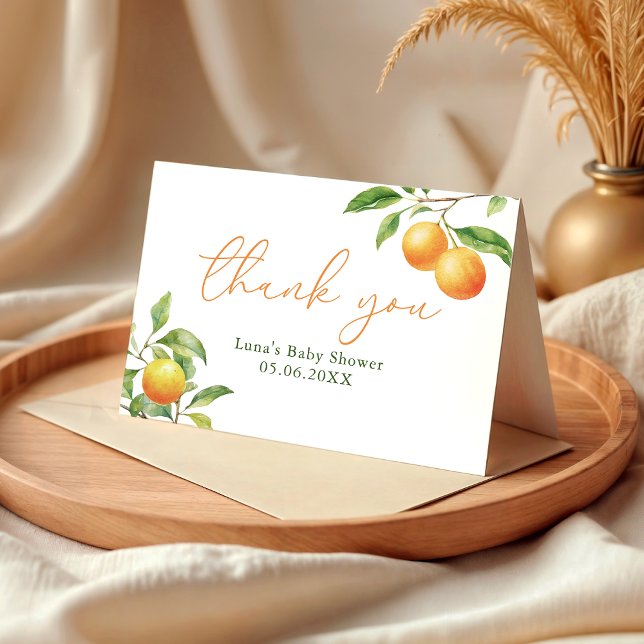 A Little Cutie Is On The Way Orange Baby Shower  Thank You Card (Creator Uploaded)