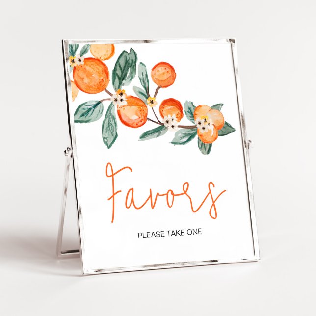 A Little Cutie is on the Way Orange Favours Poster (Neutral Cutie is on the Way Baby Shower Favors Sign)