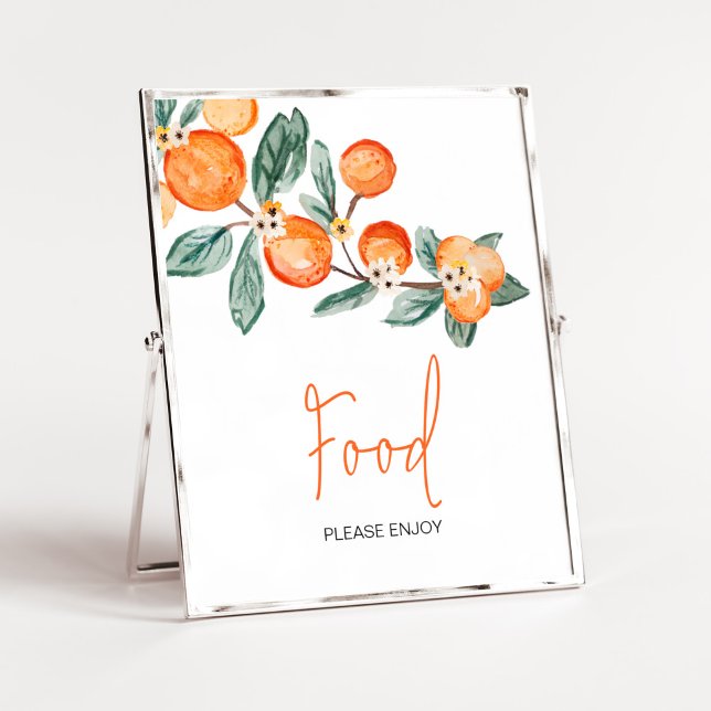 A Little Cutie is on the Way Orange Food Poster (Neutral Cutie is on the Way Baby Shower Food Sign)