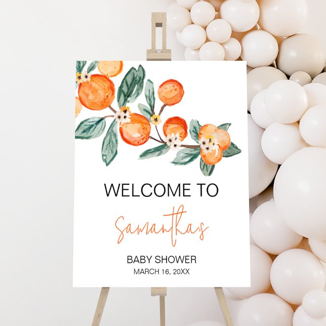 A Little Cutie is on the Way Orange Welcome Poster (Neutral Cutie is on the Way Baby Shower Welcome Sign)