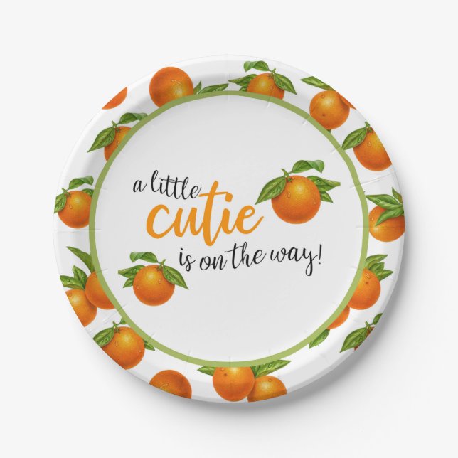 A Little Cutie is On the Way Paper Plate (Front)