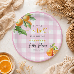 A Little Cutie is on the Way Pink Baby Shower Paper Plate