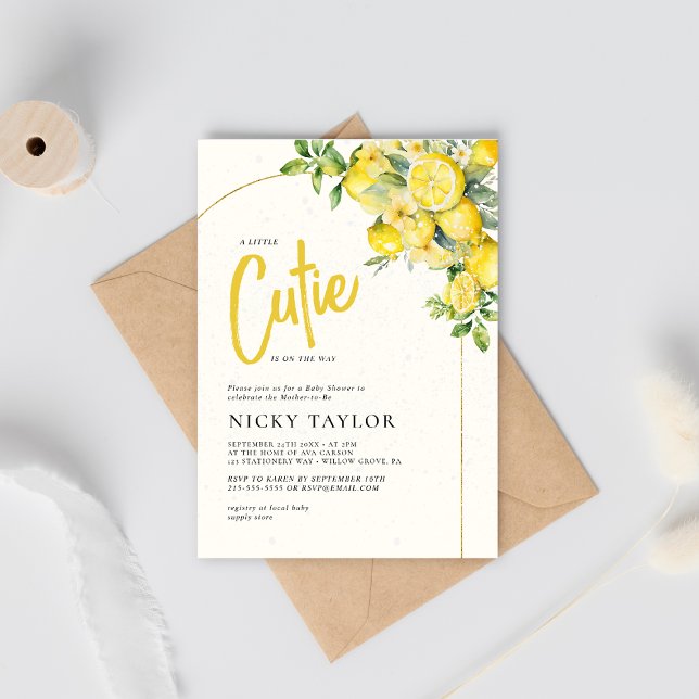A Little Cutie Lemon Citrus Baby Shower Invitation (Creator Uploaded)