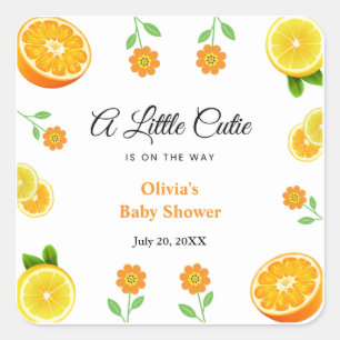 A Little Cutie Lemon Citrus Orange Baby Shower  Square Sticker