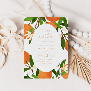 A Little Cutie   Modern Citrus Neutral Baby Shower Invitation