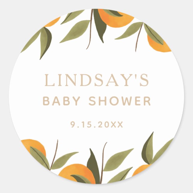 A Little Cutie on the Way Baby Shower Classic Round Sticker (Front)