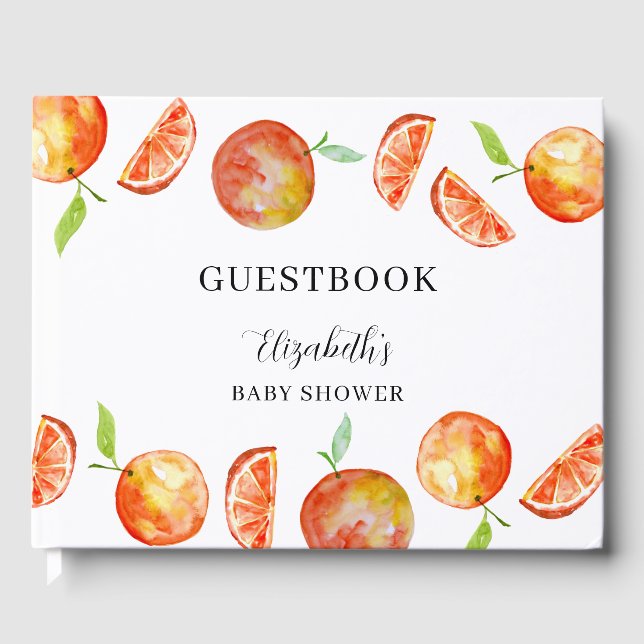 A Little Cutie on the Way Baby Shower Orange  Guest Book (Front)