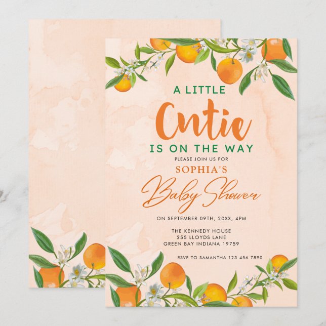 A Little Cutie On The Way Clementine Baby Shower Invitation (Front/Back)