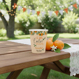 A Little Cutie On The Way Orange Baby Shower Paper Cups