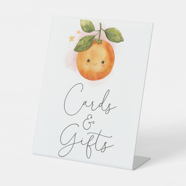 A Little Cutie Orange Baby Shower Cards and Gifts Pedestal Sign (Front)