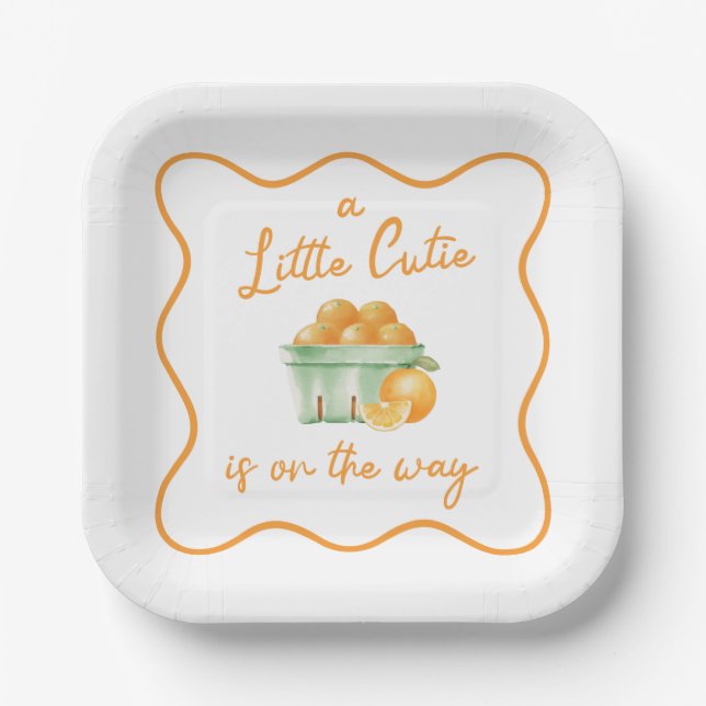 A Little cutie orange baby shower Paper Plate (Front)