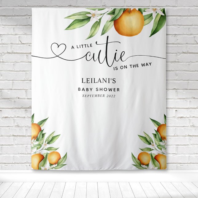 A Little Cutie Orange Baby Shower Tapestry (A little cutie is on the way baby shower backdrop with watercolor oranges for photo ops.)