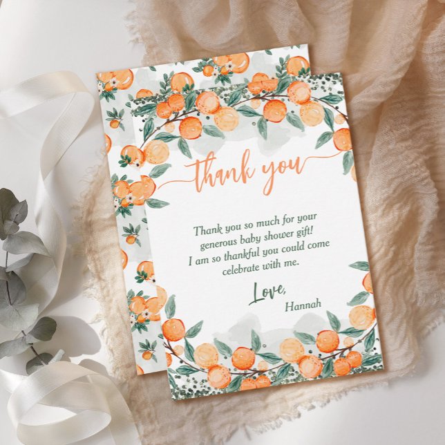 A Little Cutie Orange Baby Shower  Thank You Card (Creator Uploaded)