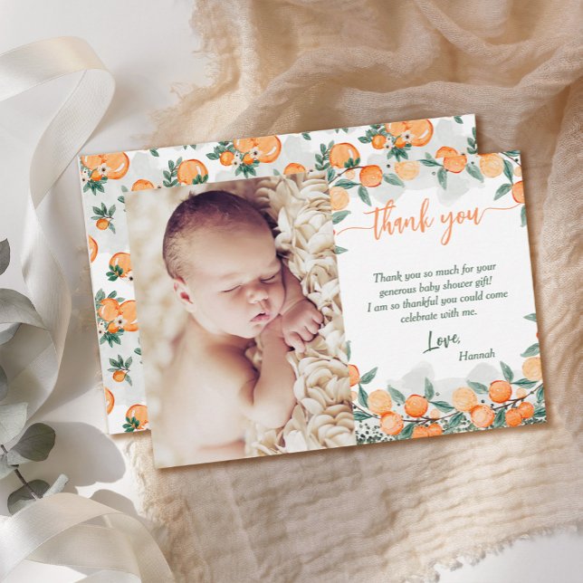 A Little Cutie Orange Baby Shower  Thank You Card (Creator Uploaded)