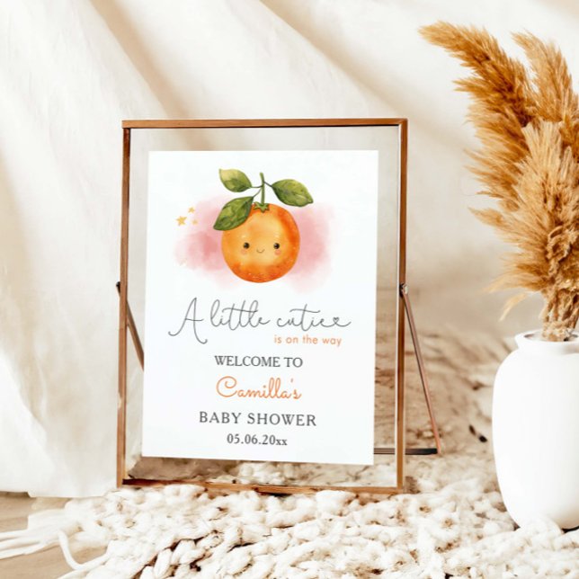 A Little Cutie Orange Baby Shower Welcome Poster (Creator Uploaded)