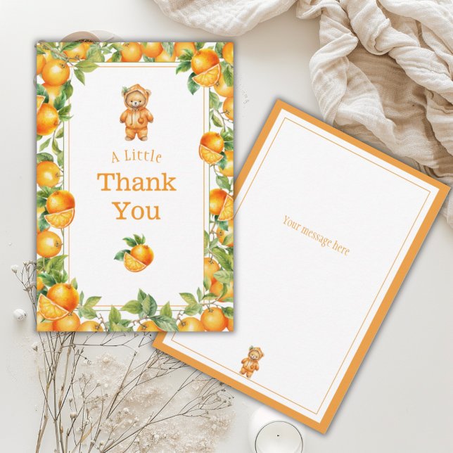 A Little Cutie Orange Bear Baby Shower Thank You Card (Creator Uploaded)