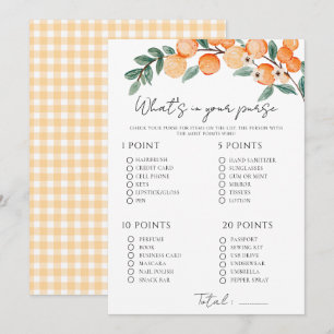 A Little Cutie Orange Citrus Baby shower game Card