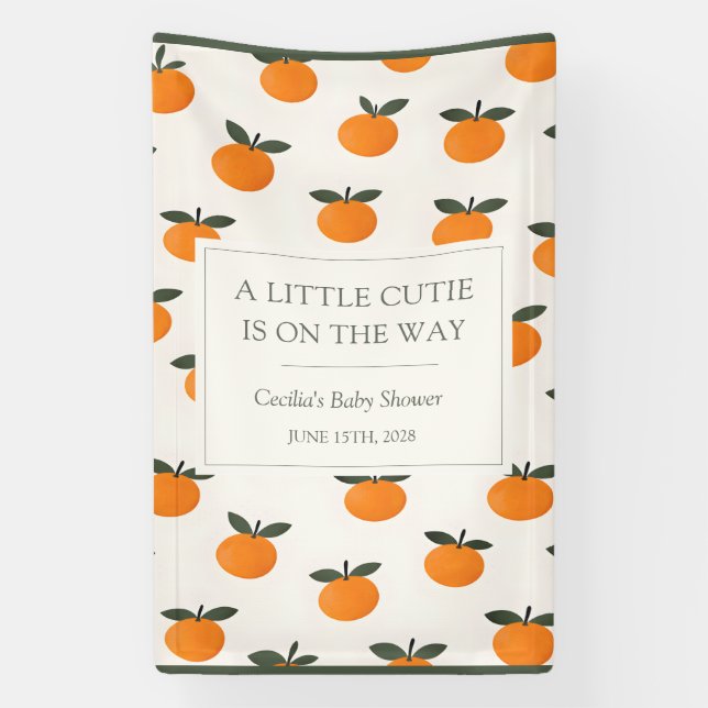 A Little Cutie Orange Gender Neutral Baby Shower Banner (Vertical)