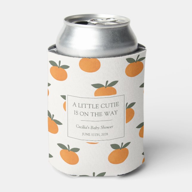 A Little Cutie Orange Gender Neutral Baby Shower Can Cooler (Can Front)