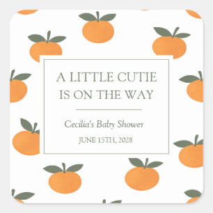 A Little Cutie Orange Gender Neutral Baby Shower Square Sticker