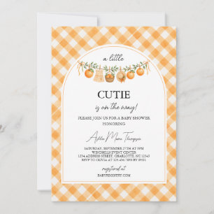 A Little Cutie Orange Gingham Baby Shower Invitation