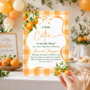A Little Cutie Orange Gingham Baby Shower Invitation