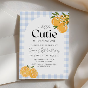 A Little Cutie Orange Gingham Citrus 1st Birthday Invitation