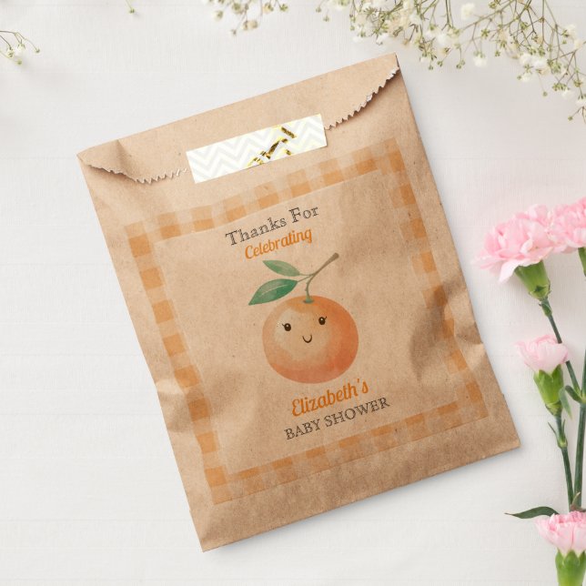 A Little Cutie Orange Gingham Citrus Baby Shower Favour Bags (Sealed)