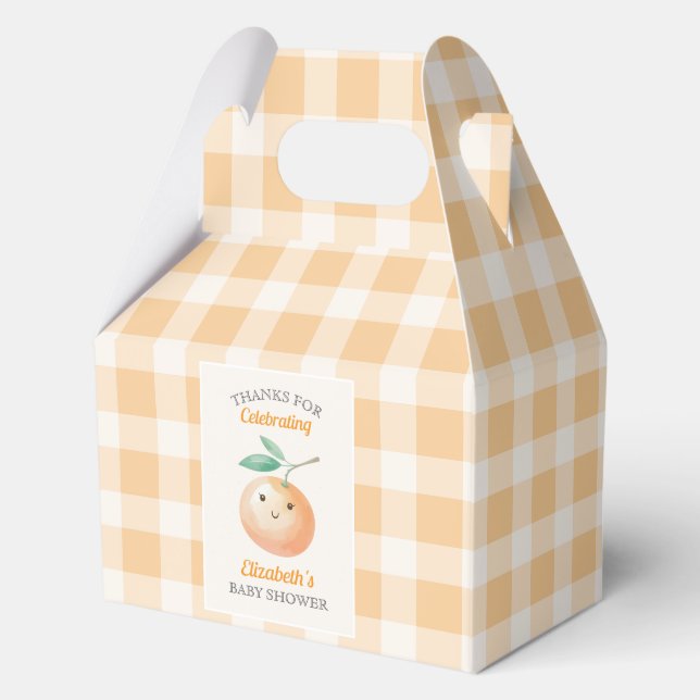 A Little Cutie Orange Gingham Citrus Baby Shower Favour Box (Front)