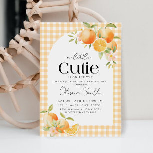 A Little Cutie Orange Gingham Citrus Baby Shower  Invitation