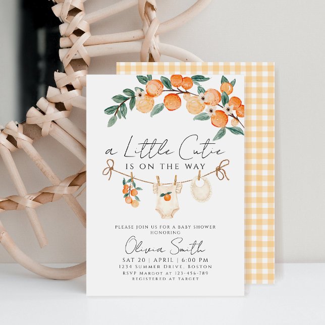 A Little Cutie Orange Gingham Citrus Baby Shower Invitation (Creator Uploaded)